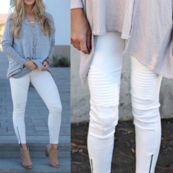 Aluna Levi Pants - White Biker Moto Pants